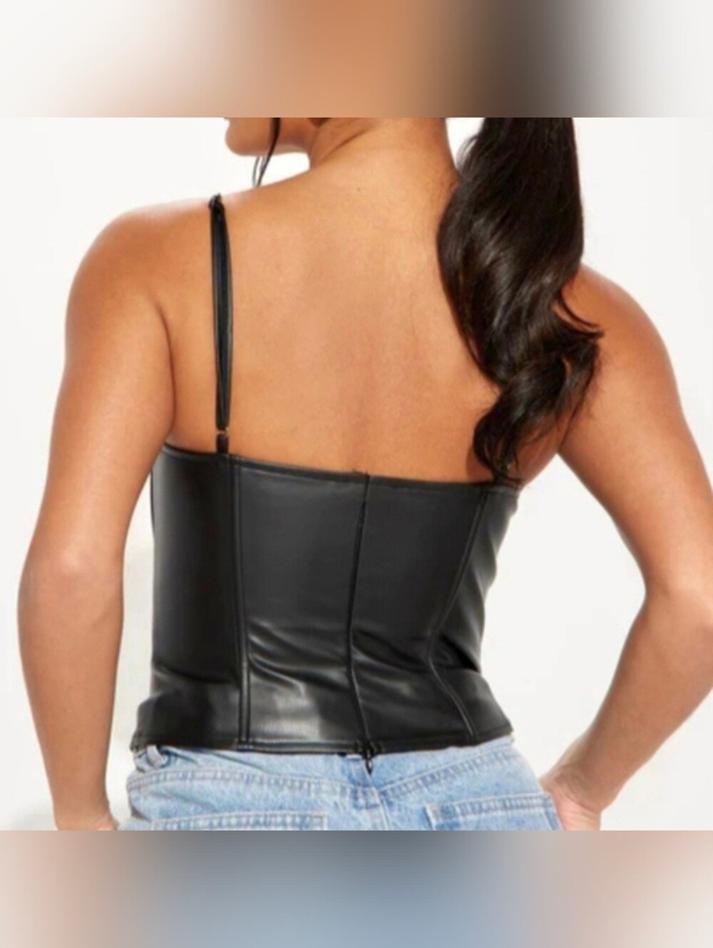 Fashion Nova Off the hook blk faux leather spaghetti strap corset top 1X NWT - Picture 4 of 17